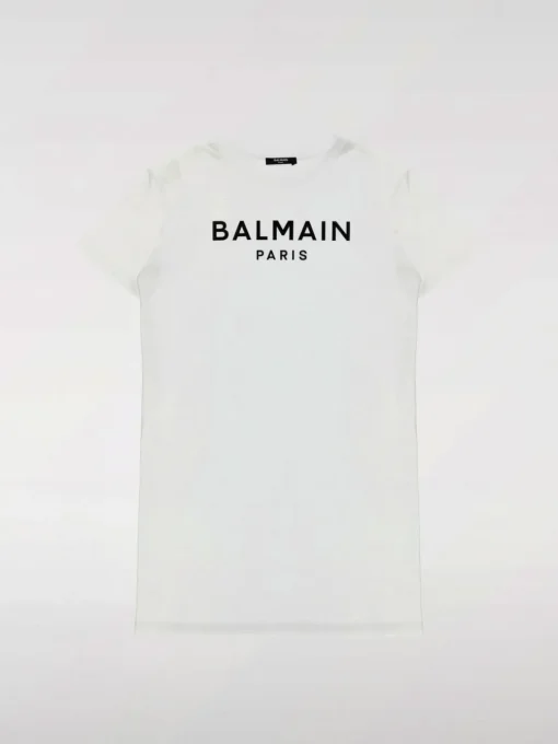 Abito a t-shirt in cotone con logo Balmain