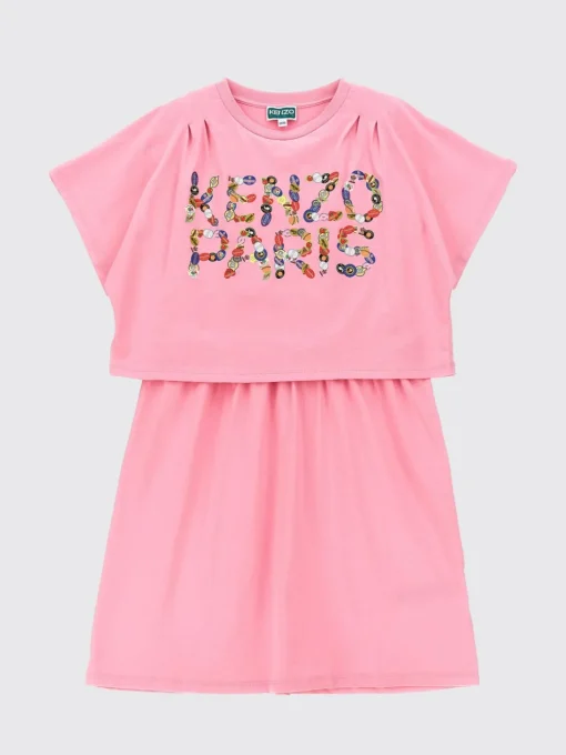 Abito a t-shirt in cotone con logo Kenzo Kids