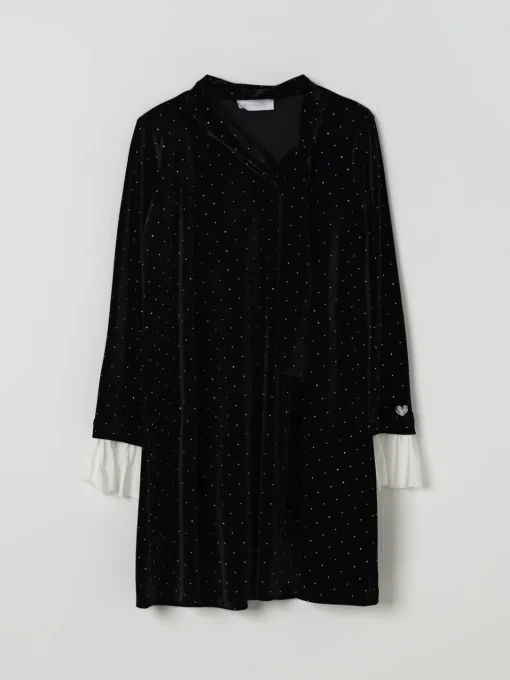 Abito con fiocco e strass Monnalisa in velluto