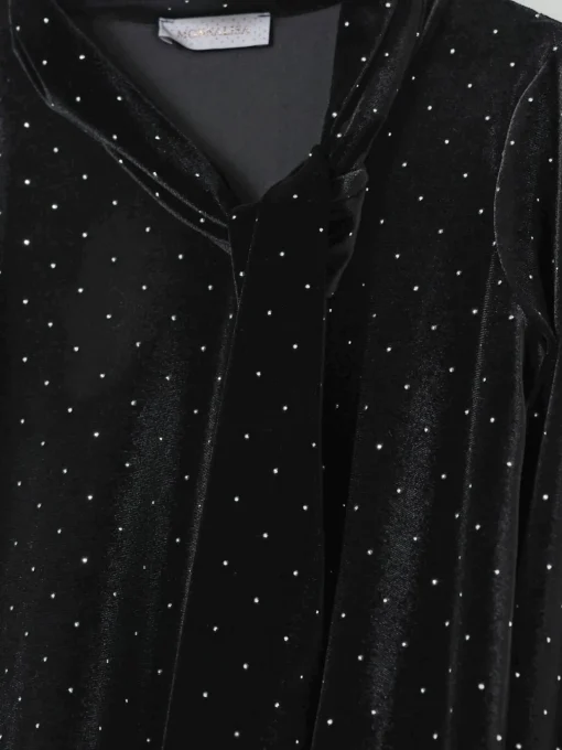 Abito con fiocco e strass Monnalisa in velluto