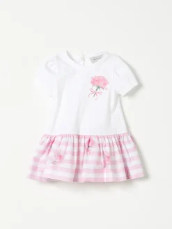 Abito in cotone a righe con stampa floreale Monnalisa