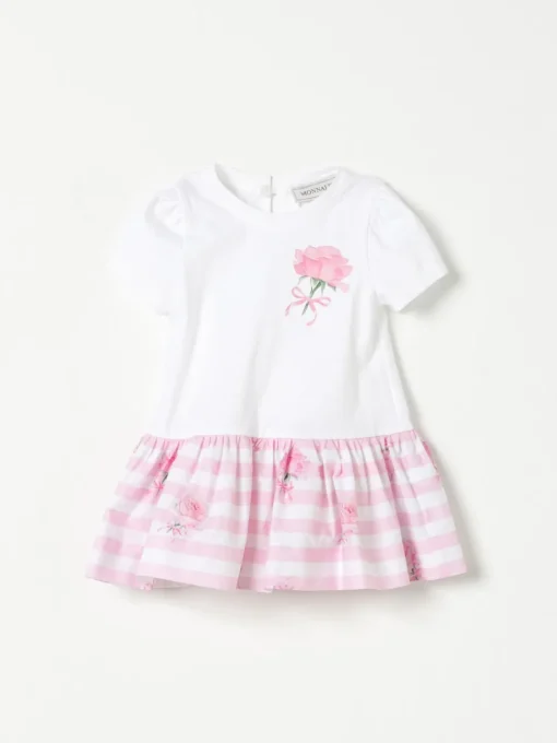 Abito in cotone a righe con stampa floreale Monnalisa