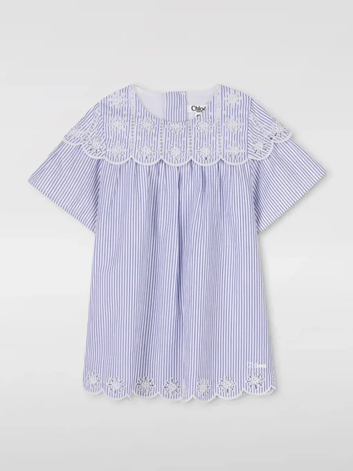 Abito in cotone a righe ricamato Chloé