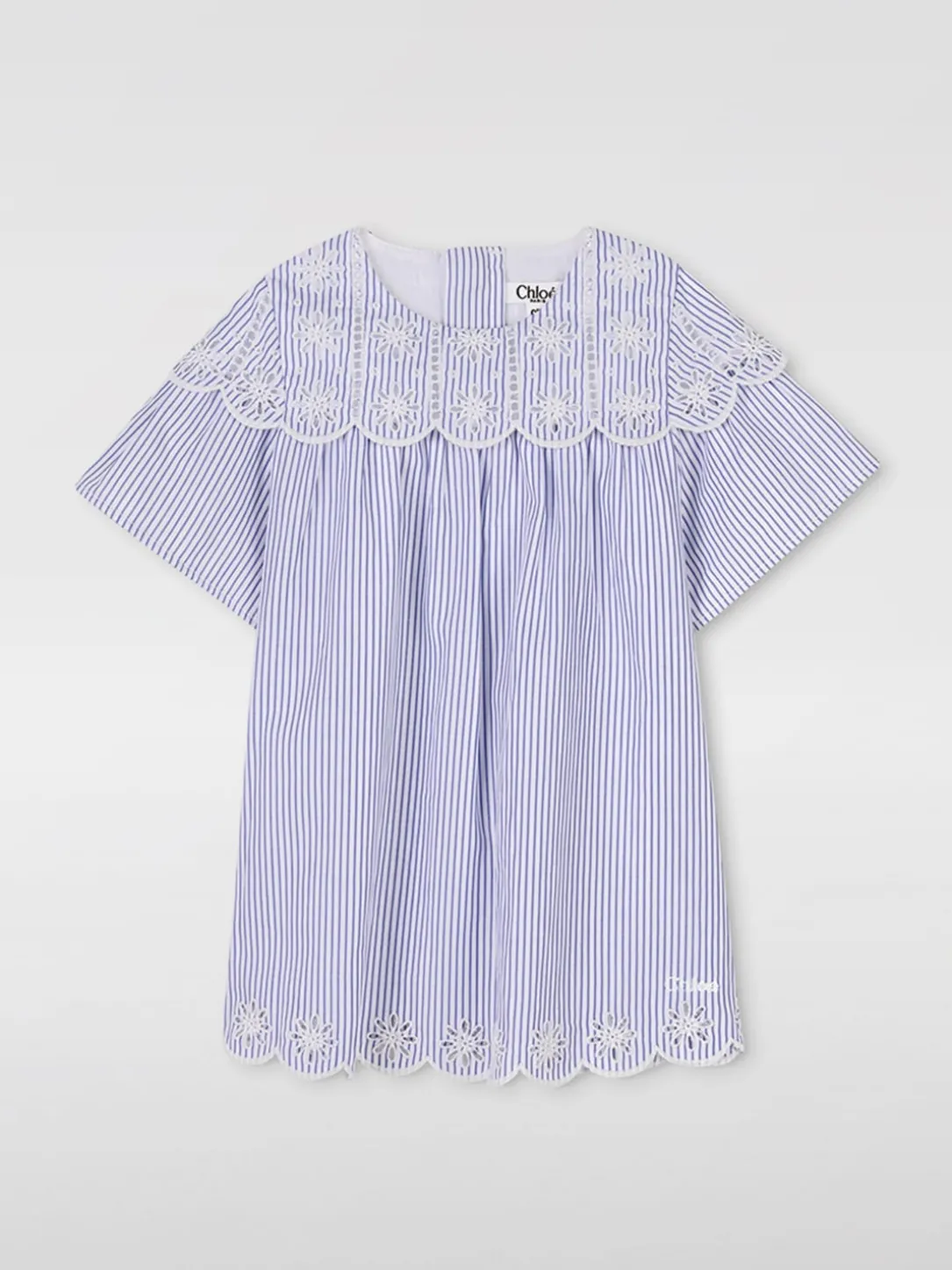 Abito in cotone a righe ricamato Chloé