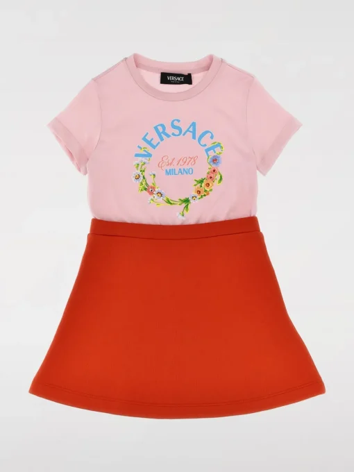 Abito in cotone bicolor con logo floreale Versace