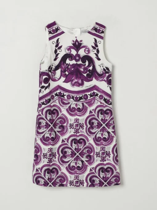 Abito in misto cotone con stampa maioliche Dolce & Gabbana