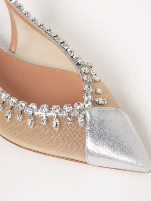 Ballerina Temptation Aquazzura in nylon e nappa laminata con cristalli