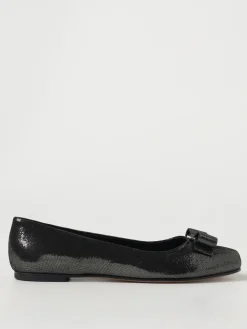 Ballerina Vara Ferragamo in camoscio laminato