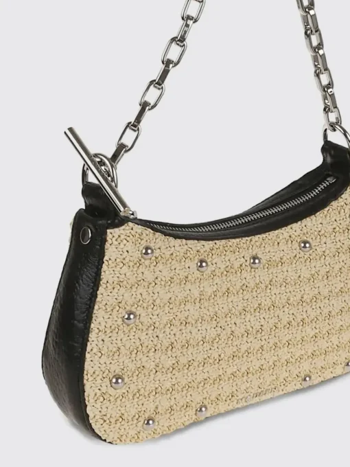 Borsa a spalla T-Bar Mini Pouch in pelle e rafia McQueen