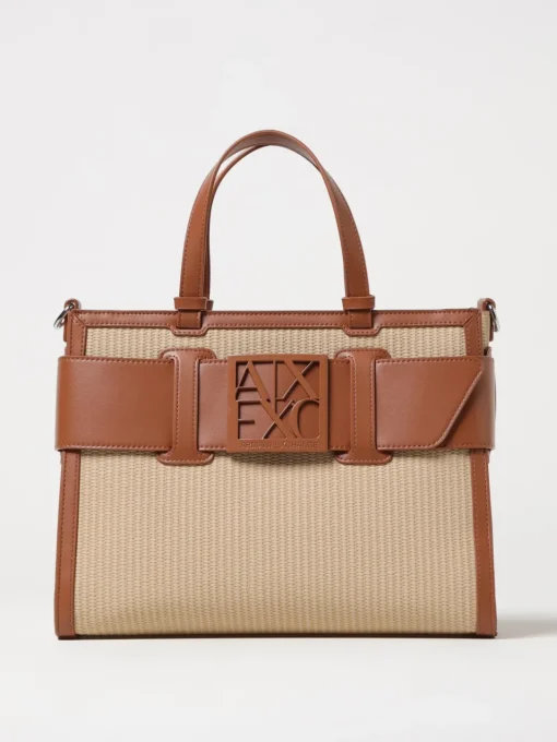 Borsa Armani Exchange in pelle sintetica e rafia intrecciata