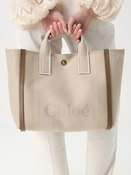 Borsa Chloè in canvas con logo jacquard
