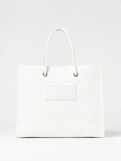 Borsa Elisabetta Franchi in rafia con logo jacquard