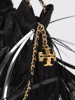 Borsa Fleming Tory Burch in raso con piume e perline ricamate