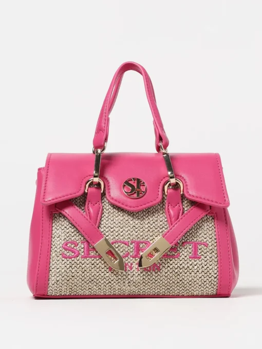 Borsa Quiny Secret Pon-Pon in nappa sintetica e rafia