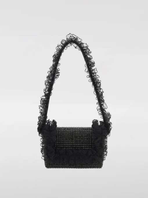 Borsa Self-Portrait in pelle con cristalli e tulle arricciato