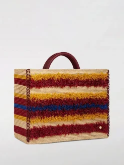 Borsa tote in rafia con frange a righe Rabanne