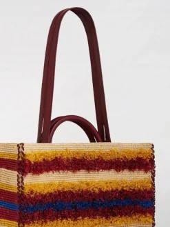 Borsa tote in rafia con frange a righe Rabanne
