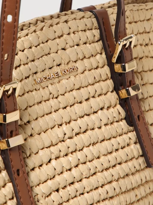 Borsa tote Isa piccola in paglia lavorata a mano Michael Kors