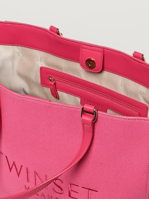 Borsa Twinset in canvas di cotone con logo ricamato