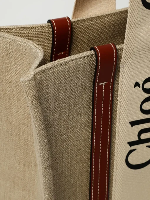 Borsa Woody Chloé in canvas di lino
