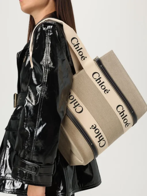 Borsa Woody Chloé in canvas di lino