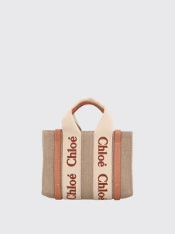 Borsa Woody Mini Chloé in canvas di lino