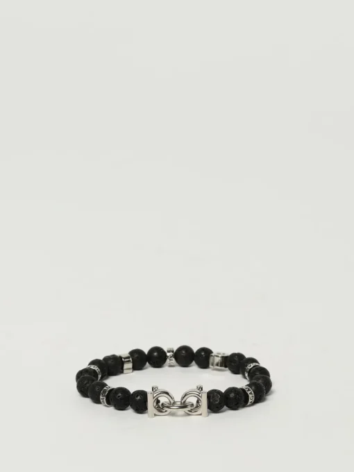 Bracciale Gancini Ferragamo in ottone ed pietra di ossidiana