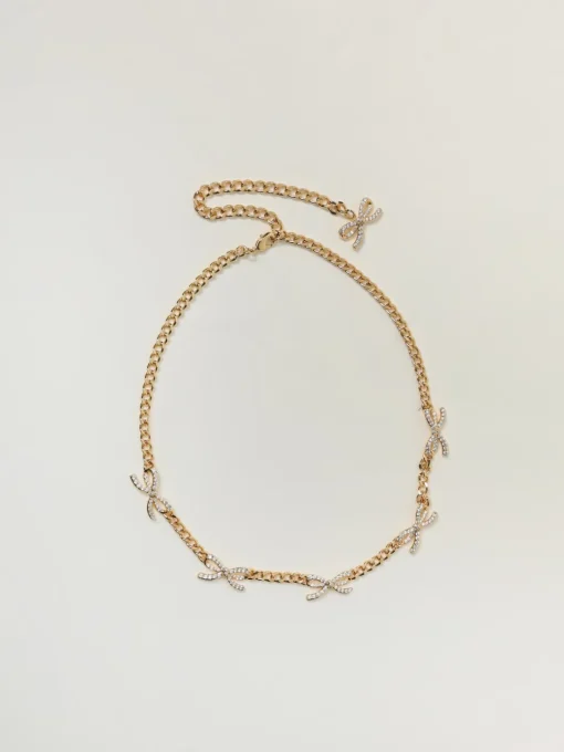 Collana Bow Self-Portrait in ottone con strass incastonati