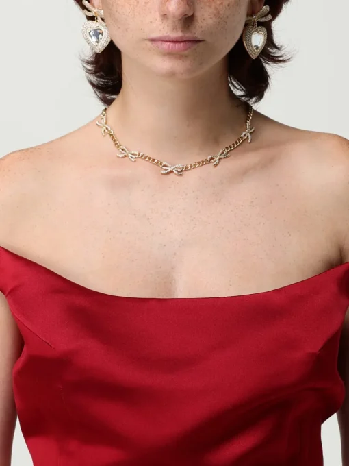 Collana Bow Self-Portrait in ottone con strass incastonati