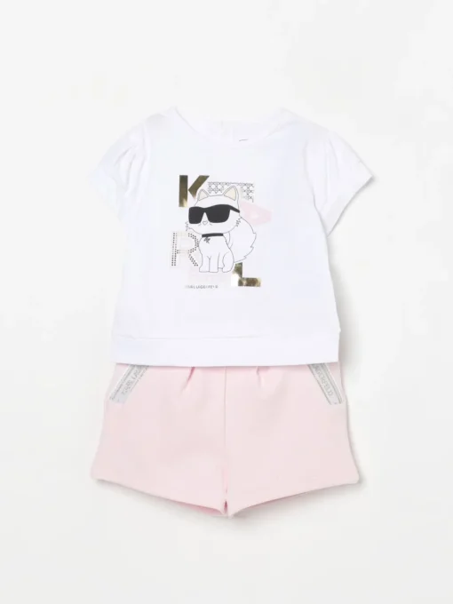 Coordinato in cotone con stampa logo Karl Lagerfeld Kids