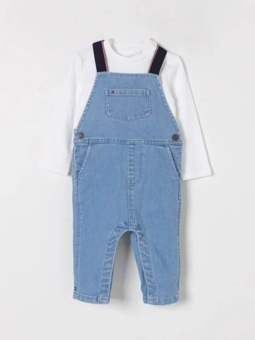 Coordinato in denim con mini logo Tommy Hilfiger