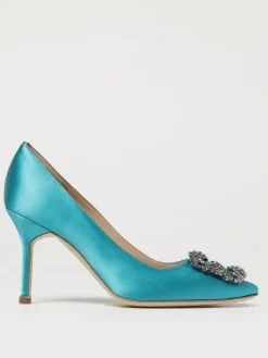 Décolleté Hangisi Manolo Blahnik in raso con fibbia gioiello