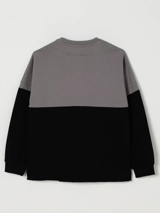 Felpa a girocollo in cotone bicolor con logo MM6 Maison Margiela