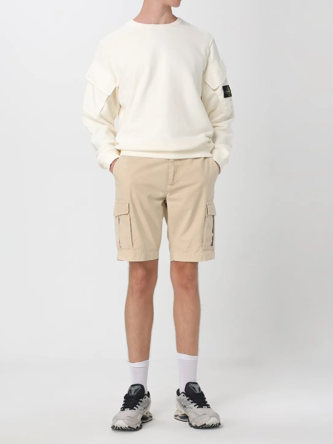 Felpa a girocollo in cotone con logo Stone Island