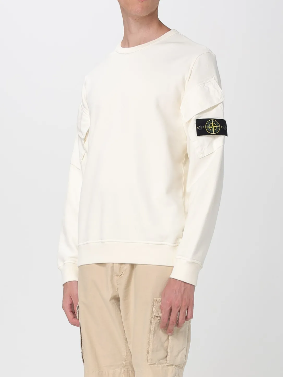 Felpa a girocollo in cotone con logo Stone Island