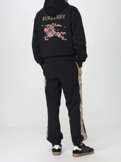 Felpa con cappuccio in cotone con logo tartan Burberry