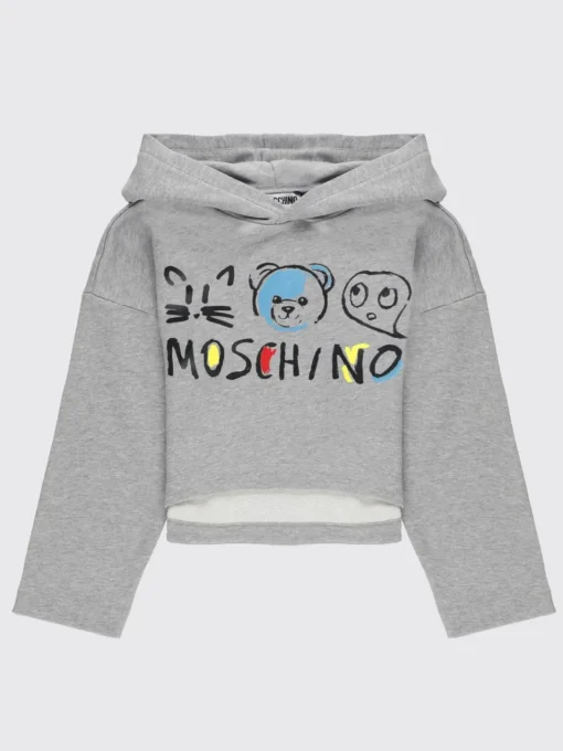 Felpa con cappuccio stampata in cotone Moschino