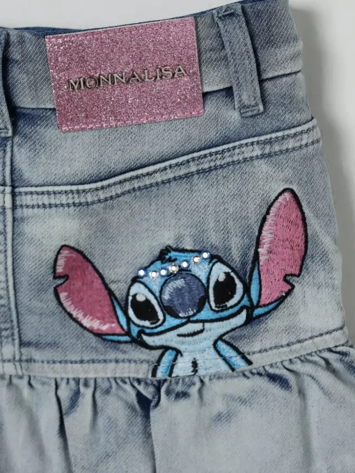Gonna di jeans Stitch con strass Monnalisa