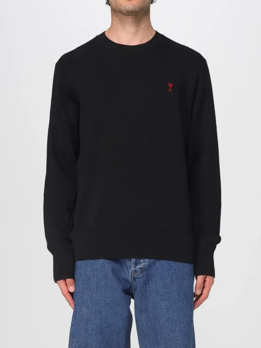 Maglia a girocollo con logo ricamato Ami Paris