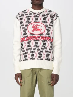 Maglia a girocollo in misto lana tartan con logo Burberry