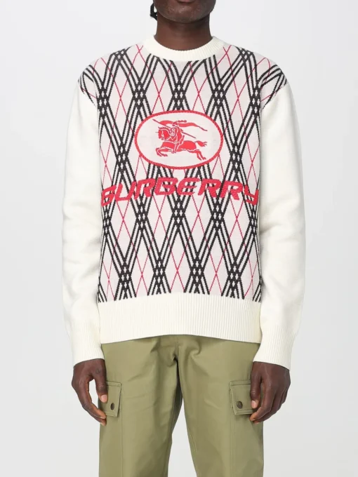 Maglia a girocollo in misto lana tartan con logo Burberry