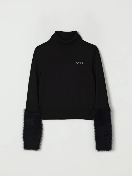 Maglione a dolcevita in misto lana con piume N° 21