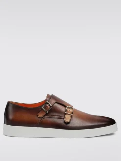 Monk Strap Santoni in pelle a grana fumè