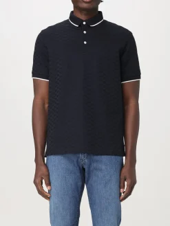 Polo in cotone con logo floccato all-over Emporio Armani