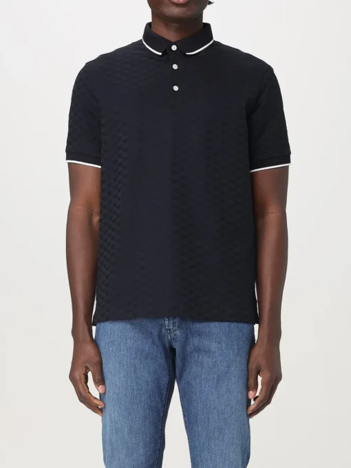 Polo in cotone con logo floccato all-over Emporio Armani
