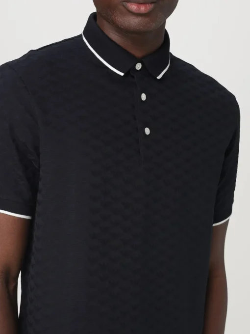 Polo in cotone con logo floccato all-over Emporio Armani