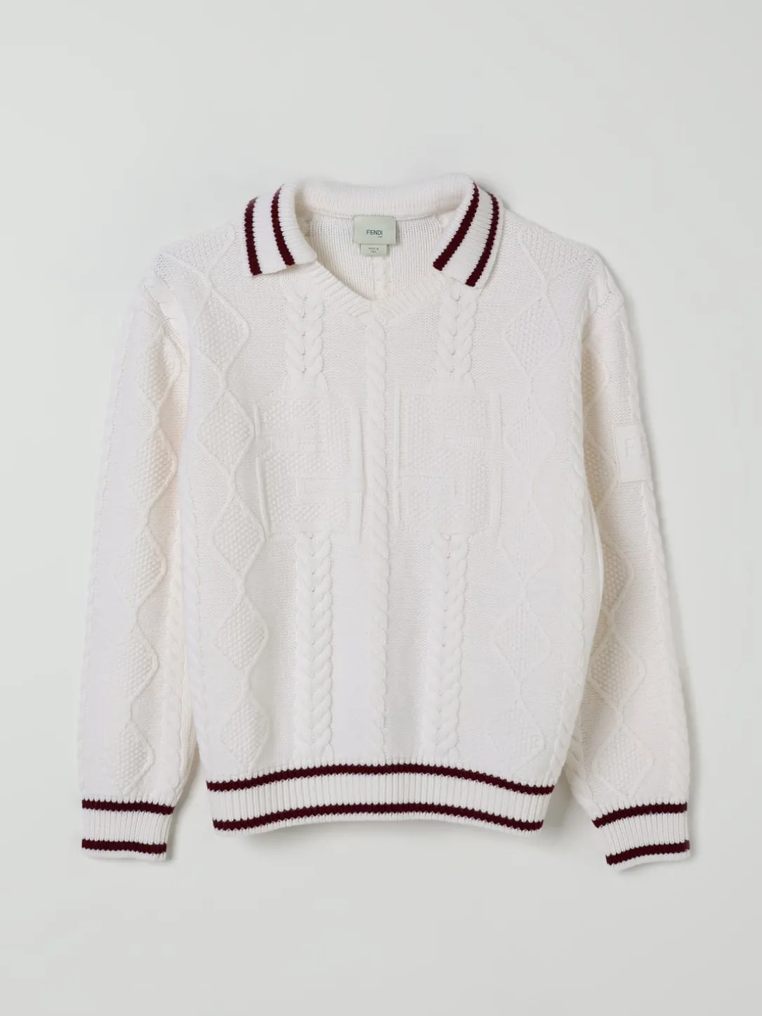 Polo in maglia di lana vergine Fendi con dettagli a righe