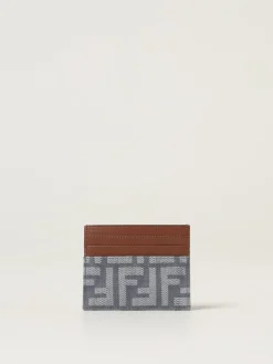 Portacarte di credito Baguette Fendi in denim jacquard e pelle