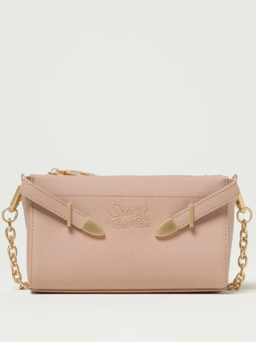 Pouch Quira Grain Secret Pon-Pon in pelle sintetica saffiano