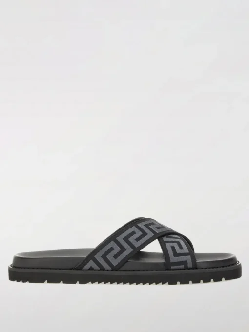 Sandalo Greca Versace in tessuto jacquard e pelle